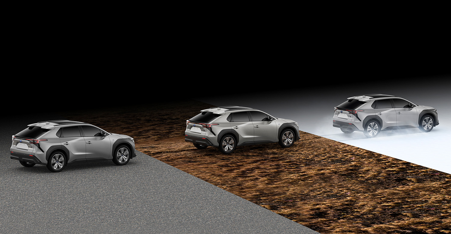 Elektrilise nelikveoga Subaru Solterra demonstreerib võimekust kruusal, mudas ja lumes – näitab stabiilsust, läbivust ja turvalisust igasugustes teeoludes aastaringselt.