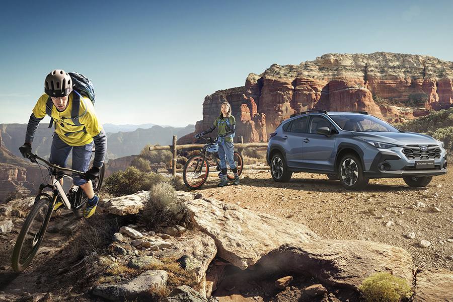 Subaru Crosstrek mägimaastikus koos maastikuratastega – ideaalne aktiivse eluviisi jaoks, ruumikas varustusele, nelikveoga ja seiklusvalmis igas detailis.