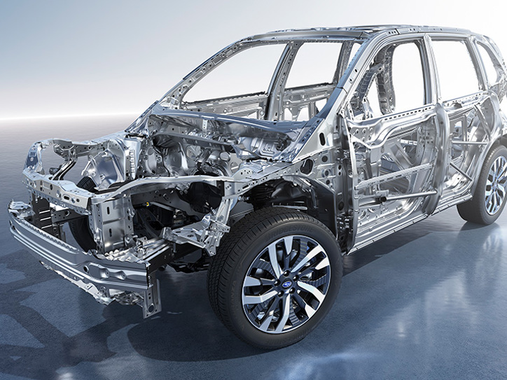 Illustratsioon Subaru Foresteri turvapuurist, mis näitab sõiduki tugevdatud struktuuri suurema kokkupõrgeturvalisuse tagamiseks.