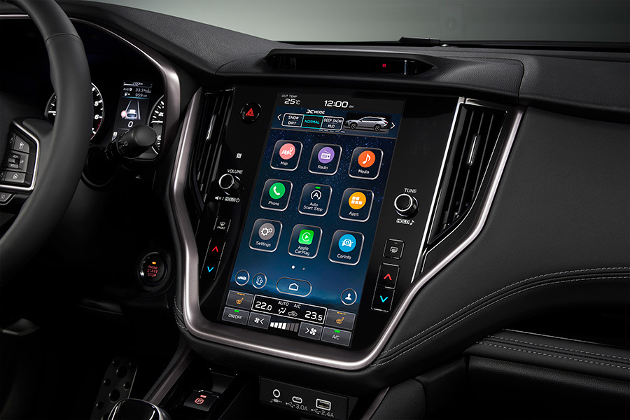 Subaru Outback suure puuteekraaniga – täielik kontroll Apple CarPlay, Android Auto, navigeerimise ja rakenduste üle moodsal ja intuitiivsel ekraanil.