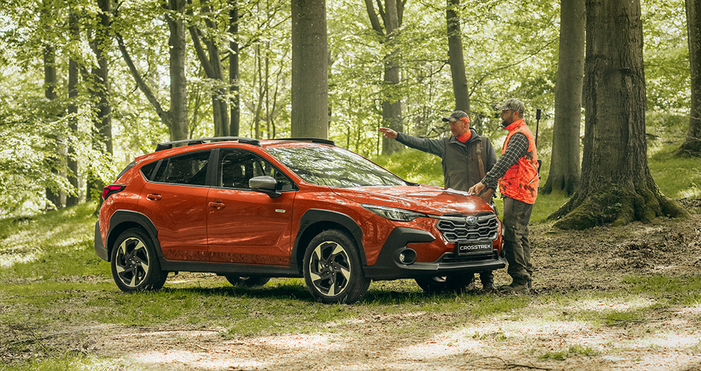 Subaru Crosstrek maastikus – vilgas jahiauto nelikveoga, ideaalne metsaretkedeks koos jahivarustusega.