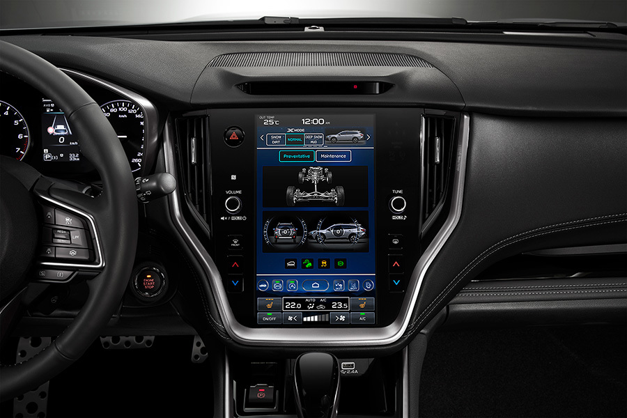 Subaru Outback informatiivse puuteekraaniga – jälgi reaalajas kõike alates sõidurežiimist ja veosüsteemist kuni kütusekuluni ja sõidudünaamikani.